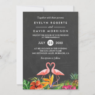 Invitación Boda formal del croqueta floral tropical Flamingo