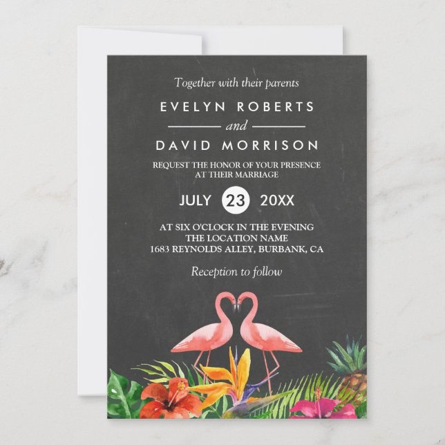 Invitación Boda formal del croqueta floral tropical Flamingo (Anverso)