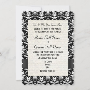Invitación Boda formal del damasco blanco y negro