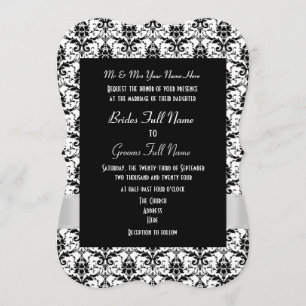 Invitación boda formal del damasco blanco y negro