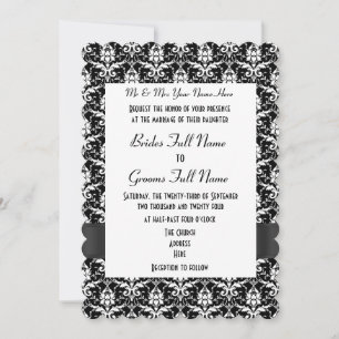 Invitación Boda formal del damasco blanco y negro