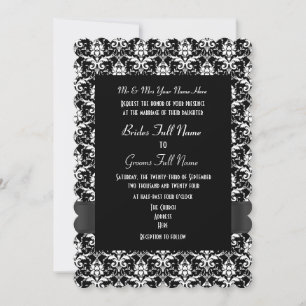 Invitación Boda formal del damasco blanco y negro