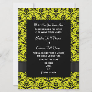 Invitación Boda formal del damasco negro y amarillo