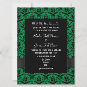 Invitación Boda formal del damasco verde y negro