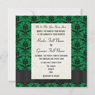 Invitación Boda formal del damasco verde y negro