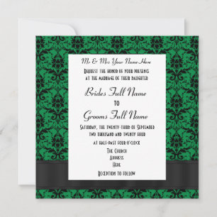 Invitación Boda formal del damasco verde y negro