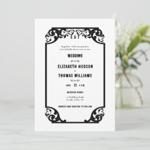 Invitación Boda formal del decoro occidental negro blanco
