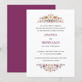 Invitación Boda formal del elefante púrpura de la flor india