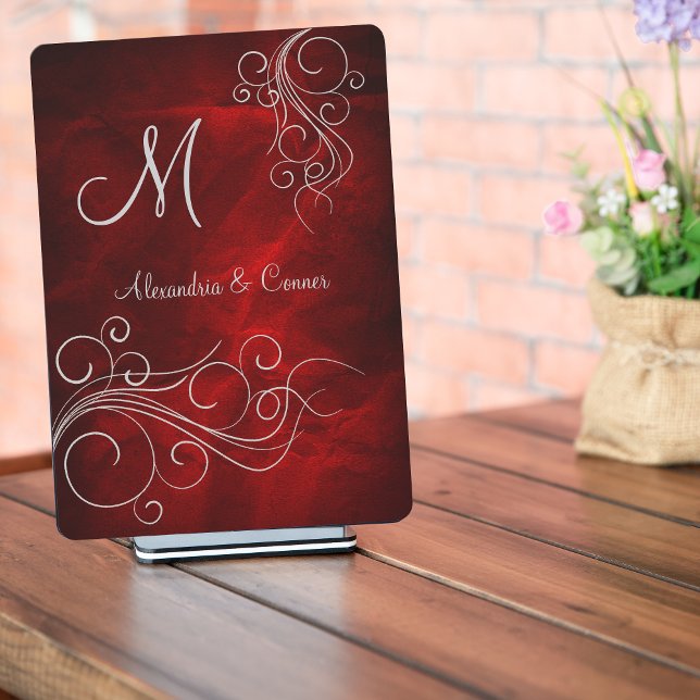 Invitación Boda formal del Monograma de Swirl Plata Roja Prof (Subido por el creador)