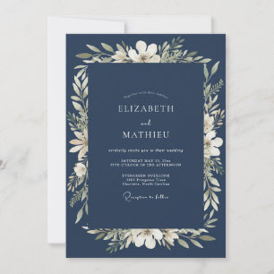Invitación Boda Formal Digna de Azul Marino
