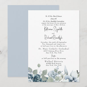 Invitación Boda formal Dusty Blue Floral Elegante