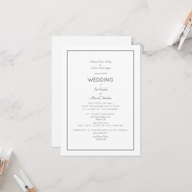 Invitación Boda Formal Elegante Ambos Conjuntos Padres 2 Luga (Anverso/Reverso In Situ)