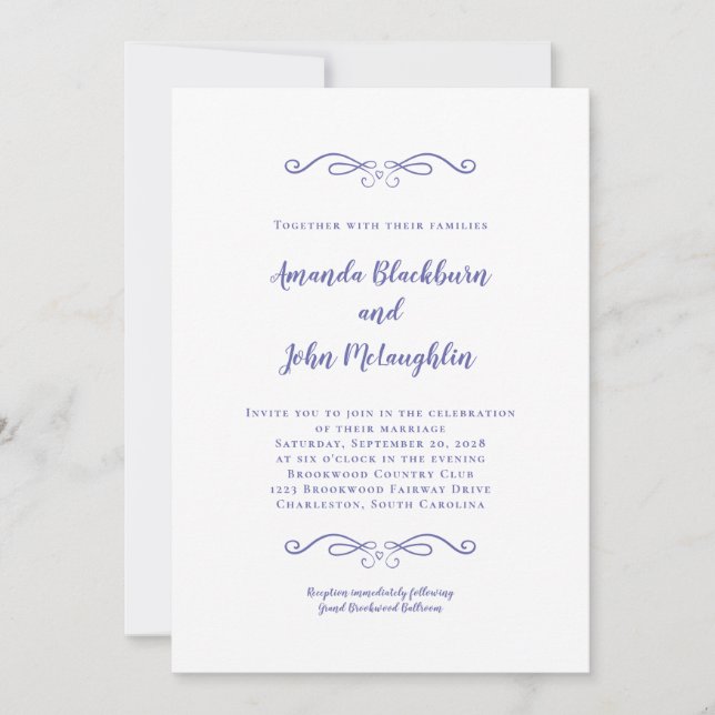 Invitación Boda Formal Elegante Azul Violeta (Anverso)