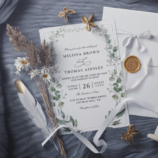 Invitación Boda Formal Elegante Botánico Acrílico Código QR (Subido por el creador)