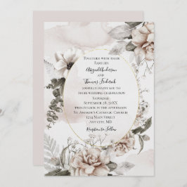 Invitación Boda formal elegante botánico floral rosa