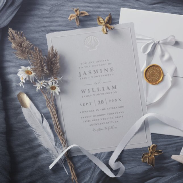Invitación Boda Formal Elegante Concha Estampada Falsa (Subido por el creador)