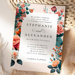 Invitación Boda formal elegante de color y floral Verde azula