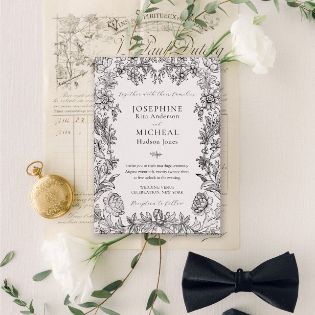 Invitación Boda formal elegante de flores botánicas (Subido por el creador)