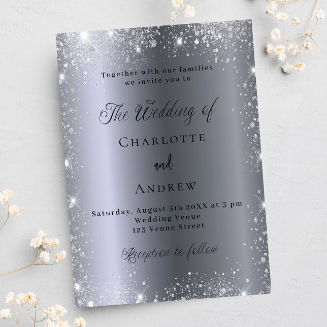 Invitación Boda formal elegante de purpurina Plateado (Subido por el creador)
