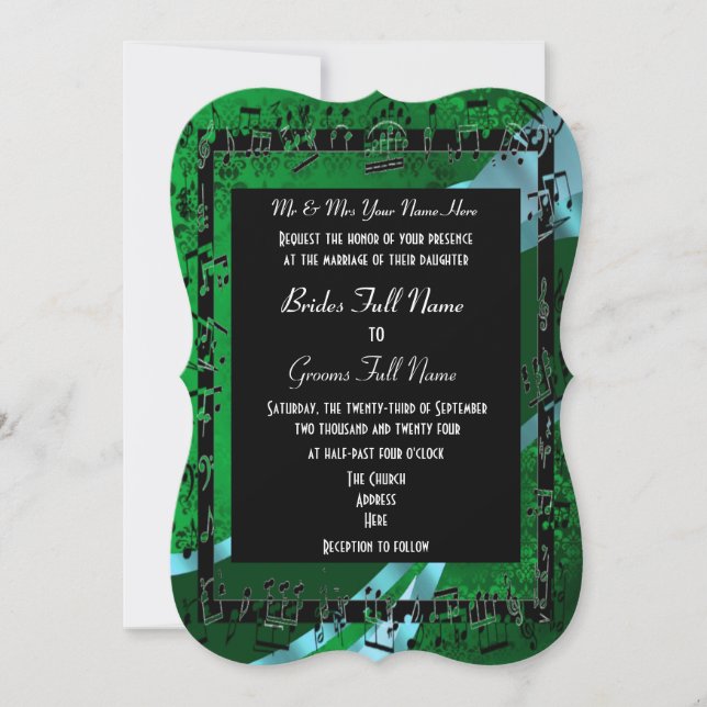 Invitación Boda formal elegante del damasco verde (Anverso)