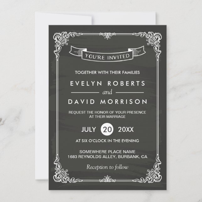 Invitación Boda formal elegante del marco de la pizarra de co (Anverso)