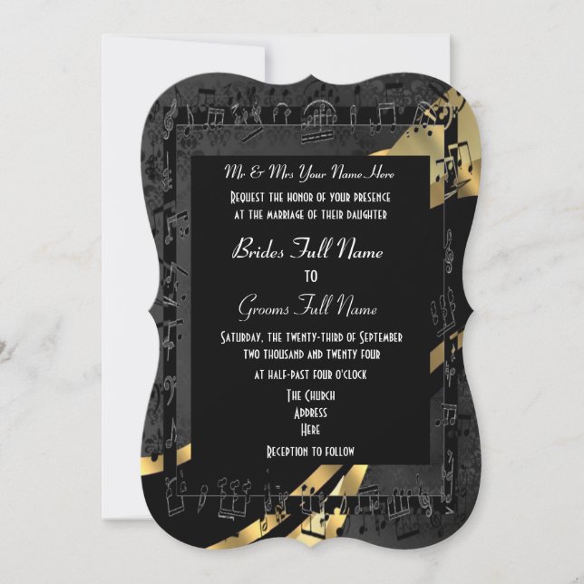 Invitación Boda formal elegante del oro negro elegante (Anverso)