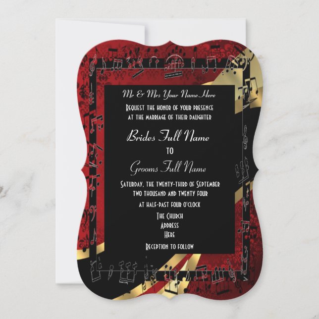 Invitación Boda formal elegante del oro rojo elegante del (Anverso)