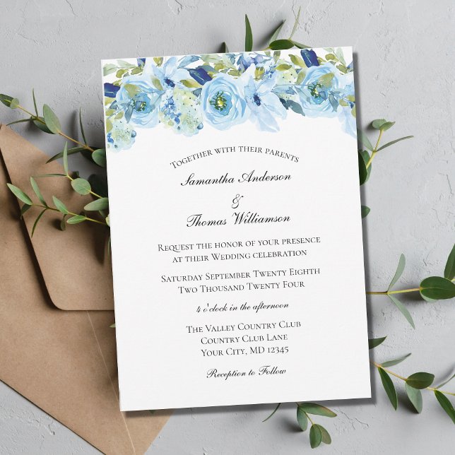 Invitación Boda Formal Elegante Floral Verde Azul (Subido por el creador)