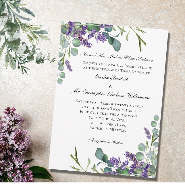 Invitación Boda Formal Elegante Lavanda Eucalipto (Subido por el creador)
