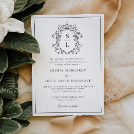 Invitación Boda Formal Elegante Monograma Cresta Barroca