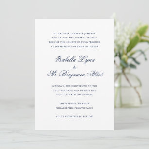 Invitación Boda formal elegante tradicional de la Marina Azul