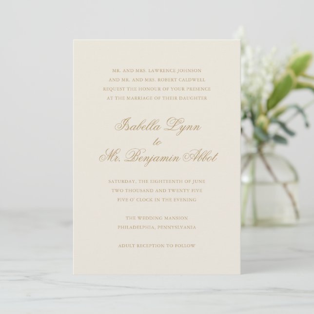 Invitación Boda formal elegante tradicional de marfil (Anverso de pie)