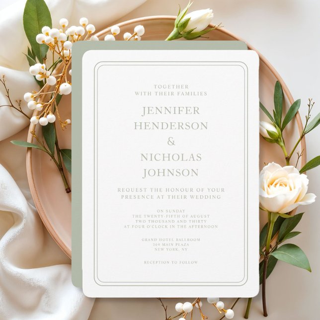 Invitación Boda Formal Elegante Verde Salvia (Formal Elegant Sage Green Wedding Invitation)