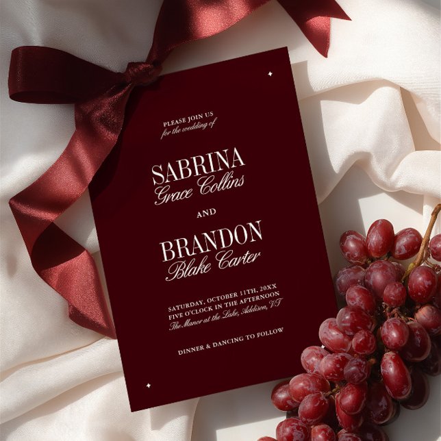 Invitación Boda formal elegante y moderno de Borgoña y Marfil (Elegant Modern Burgundy & Ivory Formal Wedding Invitation)