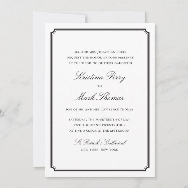 Invitación Boda formal en blanco y negro (Anverso)
