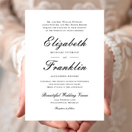 Invitación Boda Formal en Guión Ornamentado Negro y Blanco