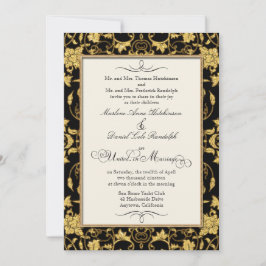Invitación Boda formal Faux Purpurina Gold Floral Damask
