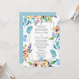 Invitación Boda Formal Floral Colorida con Padres Divorciados