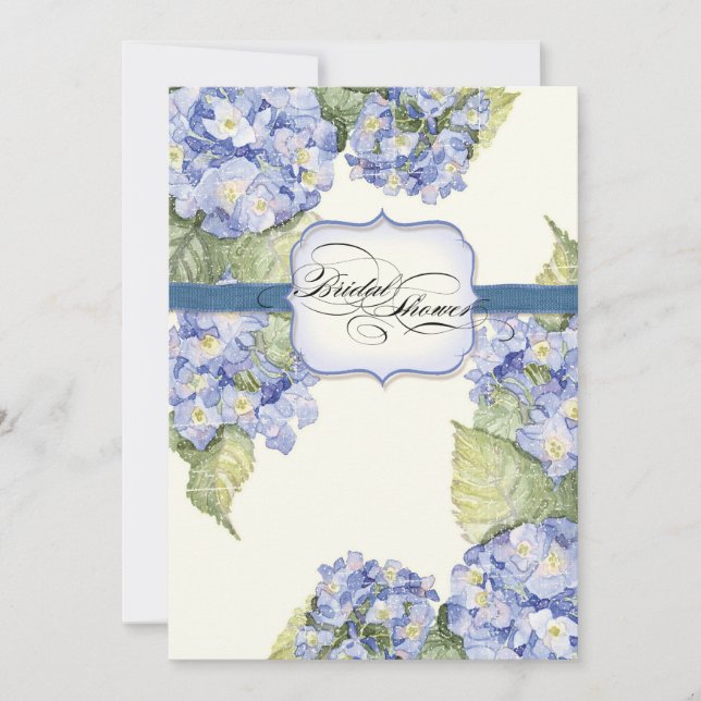 Invitación Boda formal floral del soporte azul del Hydrangea (Anverso)