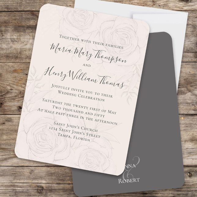 Invitación Boda formal floral elegante de Rubor (Elegant blush pink wedding with floral background.)