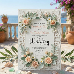 Invitación Boda Formal Floral Impresa de Tonos Marfil