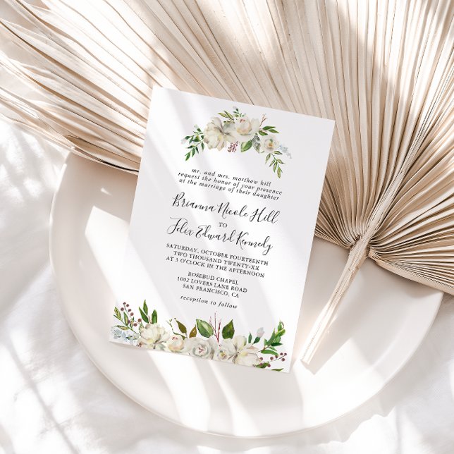 Invitación Boda formal floral Peony de invierno blanco (Subido por el creador)