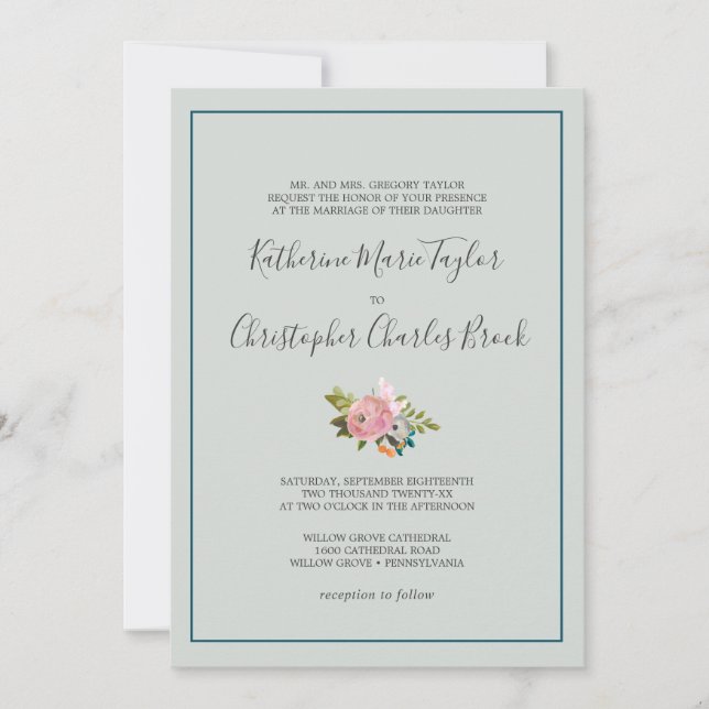 Invitación Boda formal floral pintado (Anverso)