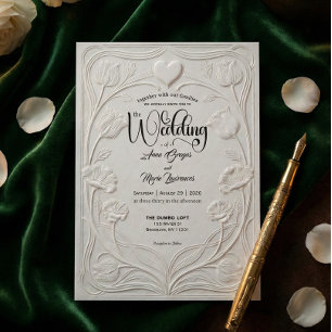Invitación Boda Formal Floral Relieve 3D Embossed Falso