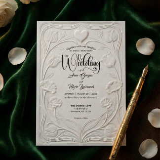 Invitación Boda Formal Floral Relieve 3D Embossed Falso