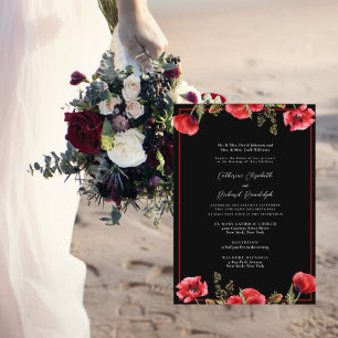 Invitación Boda Formal Floral Roja Negra