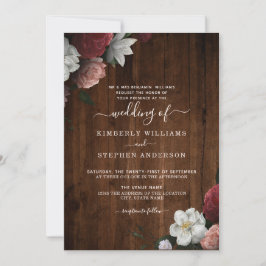 Invitación Boda formal floral Rustic Wood Burgundy Rubor