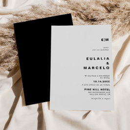 Invitación Boda formal formal inicial del cuerpo negro minima