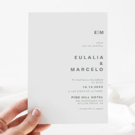 Invitación Boda formal formal inicial del cuerpo verde minima