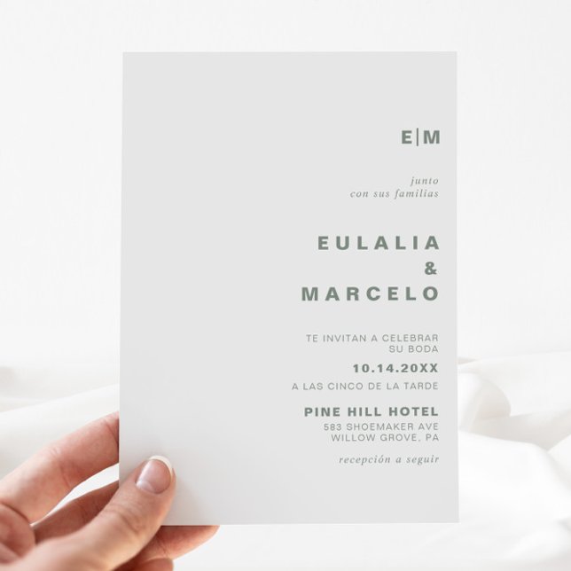 Invitación Boda formal formal inicial del cuerpo verde minima (Subido por el creador)
